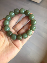 Load image into Gallery viewer, 100% Natural 13.8x12.5mm dark green/gray/brown vintage style nephrite Hetian Jade bead bracelet HF76
