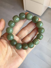 Load image into Gallery viewer, 100% Natural 13.8x12.5mm dark green/gray/brown vintage style nephrite Hetian Jade bead bracelet HF76
