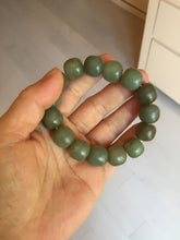 Load image into Gallery viewer, 100% Natural 13.8x12.5mm dark green/gray/brown vintage style nephrite Hetian Jade bead bracelet HF76
