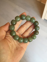 Load image into Gallery viewer, 100% Natural 13.8x12.5mm dark green/gray/brown vintage style nephrite Hetian Jade bead bracelet HF76
