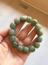 Load image into Gallery viewer, 100% Natural 13.8x12.5mm dark green/gray/brown vintage style nephrite Hetian Jade bead bracelet HF76
