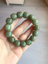 Load image into Gallery viewer, 100% Natural 13.8x12.5mm dark green/gray/brown vintage style nephrite Hetian Jade bead bracelet HF76
