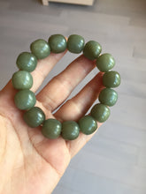 Load image into Gallery viewer, 100% Natural 13.8x12.5mm dark green/gray/brown vintage style nephrite Hetian Jade bead bracelet HF76
