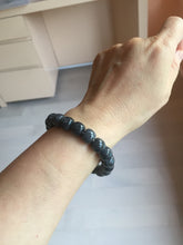 Load image into Gallery viewer, 10x8mm 100% Natural black (青花) vintage style nephrite Jade bead bracelet HN5
