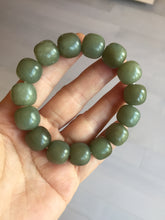 Load image into Gallery viewer, 100% Natural 13.8x12.5mm dark green/gray/brown vintage style nephrite Hetian Jade bead bracelet HF76
