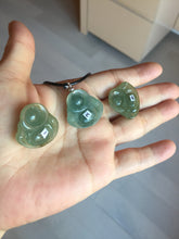 Load image into Gallery viewer, 100% Natural type A icy watery dark green(老油青) happy Buddha jadeite pendant BD190
