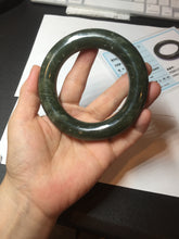 Load image into Gallery viewer, 59.5mm certified 100% Natural dark green/gray (nebula dust) chubby round cut Hetian nephrite Jade bangle HF77-0207
