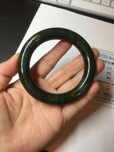 Load image into Gallery viewer, 54.7mm certified 100% Natural dark green/gray/black round cut Hetian nephrite Jade bangle HF78-0129
