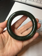 Load image into Gallery viewer, 54.7mm certified 100% Natural dark green/gray/black round cut Hetian nephrite Jade bangle HF78-0129
