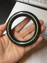 Load image into Gallery viewer, 54.7mm certified 100% Natural dark green/gray/black round cut Hetian nephrite Jade bangle HF78-0129
