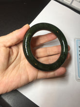 Load image into Gallery viewer, 54.7mm certified 100% Natural dark green/gray/black round cut Hetian nephrite Jade bangle HF78-0129
