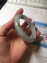 Load image into Gallery viewer, 55mm 100% Natural type A green white green floating flowers carved and golden-painted Jadeite Jade bangle PA168-2337
