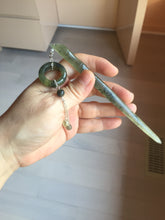 Load image into Gallery viewer, 13.5cm 100% Natural light green black gray carved bamboo Xiu Jade Serpentine hairpin AW32
