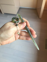 Load image into Gallery viewer, 13.5cm 100% Natural light green black gray carved bamboo Xiu Jade Serpentine hairpin AW32
