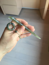Load image into Gallery viewer, 13.5cm 100% Natural light green black gray carved bamboo Xiu Jade Serpentine hairpin AW32
