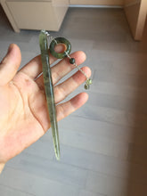 Load image into Gallery viewer, 13.5cm 100% Natural light green black gray carved bamboo Xiu Jade Serpentine hairpin AW32
