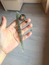 Load image into Gallery viewer, 13.5cm 100% Natural light green black gray carved bamboo Xiu Jade Serpentine hairpin AW32
