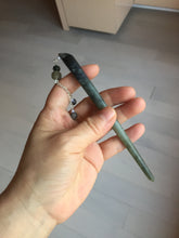 Load image into Gallery viewer, 13.5cm 100% Natural light green black gray Xiu Jade Serpentine hairpin AW31

