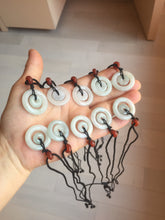 Load image into Gallery viewer, 21-25mm Type A 100% Natural icy watery light green/clear/white Jadeite Jade concentric circle safety Guardian ring Pendant (子母扣,同心环) group PA171
