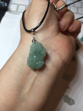 Load image into Gallery viewer, 100% natural type A icy watery jadeite jade green/white 3D PiXiu(貔貅) pendant necklace F160
