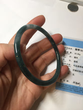 Load image into Gallery viewer, 63mm Certified Type A 100% Natural deep sea dark green/blue/black slim round cut Guatemala Jadeite bangle PC50-2063
