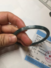 Load image into Gallery viewer, 63mm Certified Type A 100% Natural deep sea dark green/blue/black slim round cut Guatemala Jadeite bangle PC50-2063
