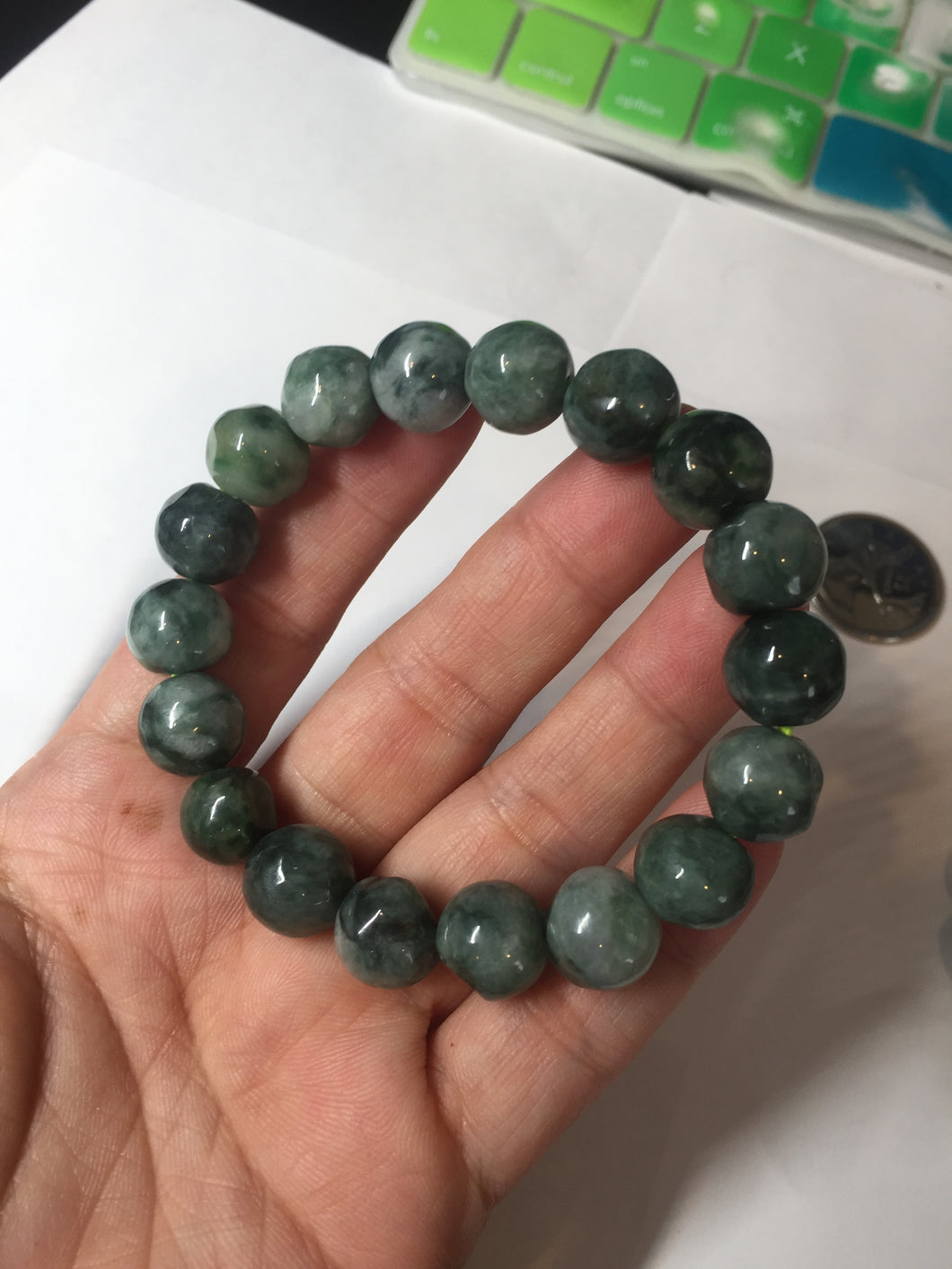 11.5mm 100% natural type A green/white jadeite jade beads bracelet group BK55