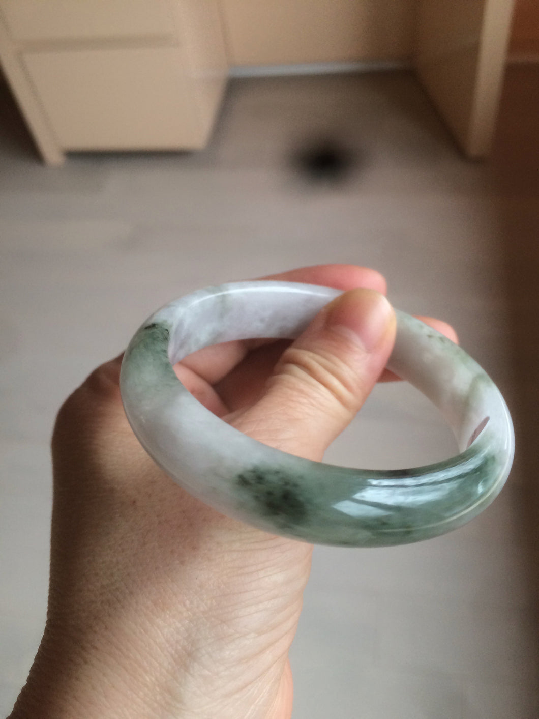 55mm Certified 100% natural Type A icy watery dark green/white oval jadeite jade bangle AZ123-2781