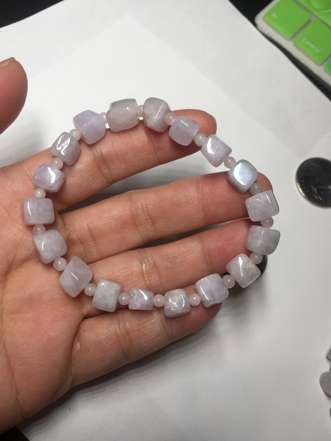 100% natural type A icy white/purple jadeite jade beads bracelet BK57