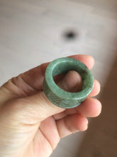 Load image into Gallery viewer, 100% Natural type A craved ancient Chinese characters jadeite jade broad ring AS80
