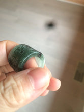 Load image into Gallery viewer, 100% Natural type A craved ancient Chinese characters jadeite jade broad ring AS80
