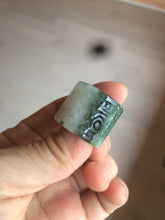 Load image into Gallery viewer, 100% Natural type A craved ancient Chinese characters jadeite jade broad ring AS80
