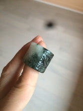 Load image into Gallery viewer, 100% Natural type A craved ancient Chinese characters jadeite jade broad ring AS80
