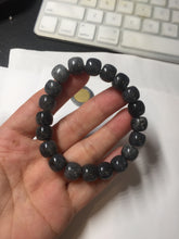 Load image into Gallery viewer, 10x8mm 100% Natural black (青花) vintage style nephrite Jade bead bracelet HN5

