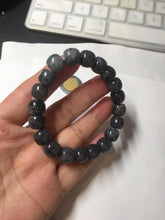 Load image into Gallery viewer, 10x8mm 100% Natural black (青花) vintage style nephrite Jade bead bracelet HN5
