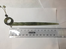 Load image into Gallery viewer, 13.5cm 100% Natural light green black gray carved bamboo Xiu Jade Serpentine hairpin AW32
