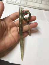 Load image into Gallery viewer, 13.5cm 100% Natural light green black gray carved bamboo Xiu Jade Serpentine hairpin AW32
