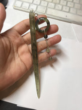 Load image into Gallery viewer, 13.5cm 100% Natural light green black gray carved bamboo Xiu Jade Serpentine hairpin AW32
