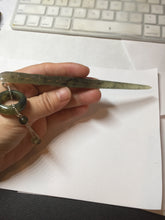 Load image into Gallery viewer, 13.5cm 100% Natural light green black gray carved bamboo Xiu Jade Serpentine hairpin AW32
