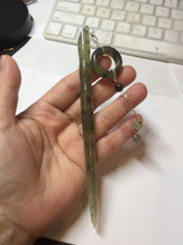 Load image into Gallery viewer, 13.5cm 100% Natural light green black gray carved bamboo Xiu Jade Serpentine hairpin AW32
