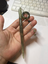 Load image into Gallery viewer, 13.5cm 100% Natural light green black gray carved bamboo Xiu Jade Serpentine hairpin AW32
