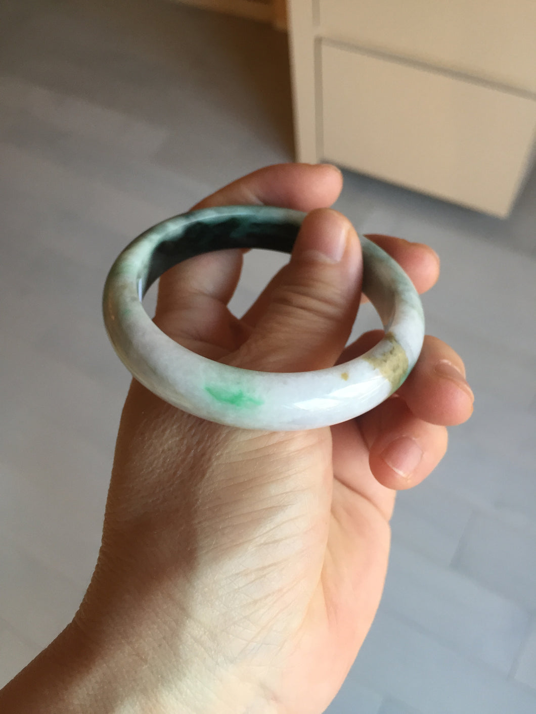 53.2mm certificated Type A 100% Natural sunny green/brown/purple/black(FU LU SHOU, 福禄寿) Jadeite Jade bangle BG237-3302
