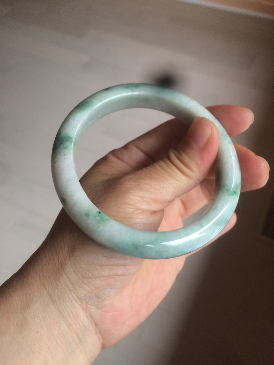 60.7mm Certified Type A 100% Natural green/white jdeite Jade bangle AE57-4355