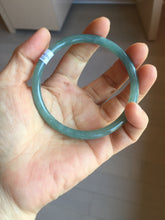 Load image into Gallery viewer, 60.5mm Certified Type A 100% Natural icy watery deep sea dark green/blue/gray/black snowly Guatemala slim round cut Jadeite bangle PB145-8150
