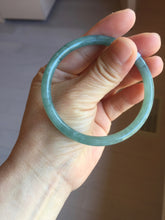 Load image into Gallery viewer, 55.5mm Certified Type A 100% Natural icy watery deep sea dark green/blue/gray/black Guatemala slim round cut Jadeite bangle PB144-8149
