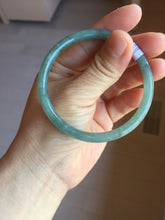 Load image into Gallery viewer, 55.5mm Certified Type A 100% Natural icy watery deep sea dark green/blue/gray/black Guatemala slim round cut Jadeite bangle PB144-8149
