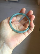 Load image into Gallery viewer, 55.5mm Certified Type A 100% Natural icy watery deep sea dark green/blue/gray/black Guatemala slim round cut Jadeite bangle PB144-8149
