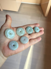 Load image into Gallery viewer, 19.7-27.5mm Type A 100% Natural light green white Jadeite Jade Safety Guardian Button donuts couple pendant PC130
