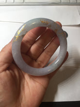 Load image into Gallery viewer, 52.3mm 100% Natural type A light green purple carved and golden-painted Jadeite Jade bangle PB213
