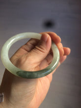 Load image into Gallery viewer, 54.5mm Certified type A 100% Natural icy watery dark green/white round cut Jadeite bangle BG74-0417
